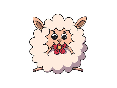 Cute sheep with flower adobe illustrator adobeillustrator adorable animal cartoon character character cute design ram sheep vector