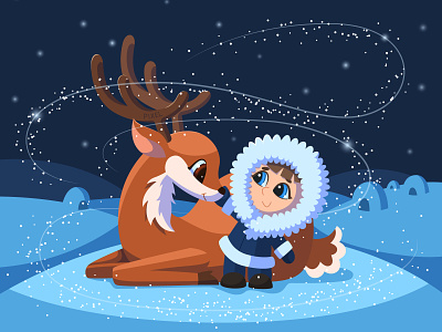 Deer and girl adobe illustrator adobeillustrator adorable animal character cute deer deer illustration design vector