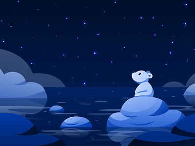 Winter north landscape. Cute teddy bear on ice floe on star