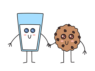 Glass milk and cookie kawaii characters adobe illustrator adorable cartoon character cookie cute design food kawaii milk vector