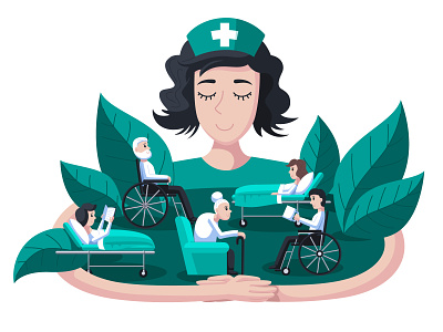 Caring for people with disabilities. The value of a nurse in med adobe illustrator care character design disabilities medicine nurce vector