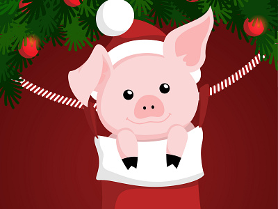 Cute Christmas Pig Illustration animal christmas design illustration pig vector