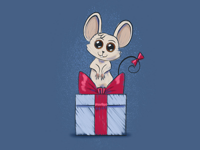 Happy and cute mouse on the gift box adobe photoshop animal character christmas cute design happy new year illustration mouse new year photoshop rat sketch vector