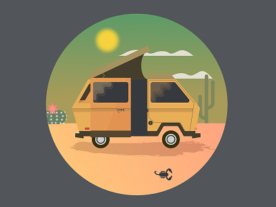 Desert Camping cactus desert heat illustration summer vanagon volkswagen