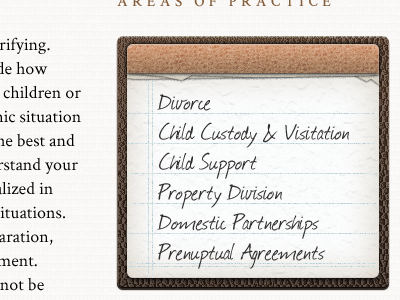 Law Firm Service List note pad texture layering journal font @font-face crimson font leather paper law classic business
