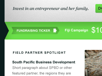 Fundraising ticker depth green home page ticker