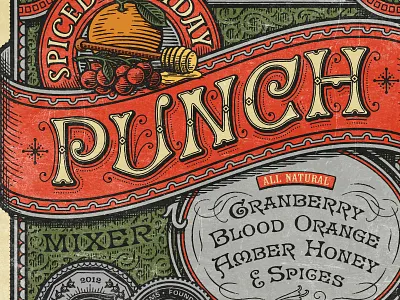 Spiced Holiday Punch antique art border cape town design engraving fruit honey illustration lettering letterpress limited edition luxury premium punch retro simon frouws south africa spice stamp the famous frouws type typography vintage vintage typography wine label wine label design woodcut