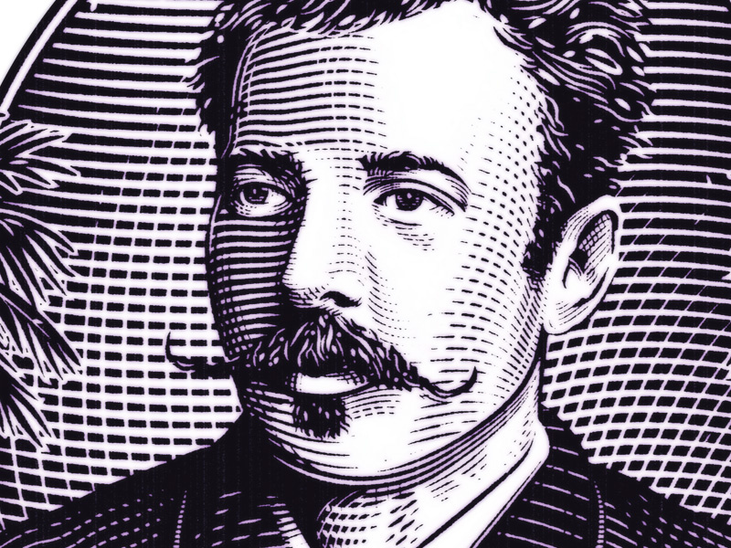 Gentleman's Club the famous frouws money banknote premium engraving etching illustration man mustache woodcut simon frouws vintage