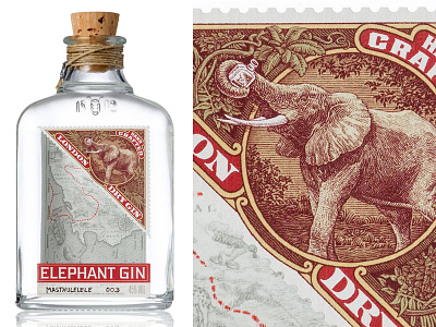 Fill up your trunks... elephant engraving gin illustration label design luxury packaging packaging design simon frouws the famous frouws vintage woodcut