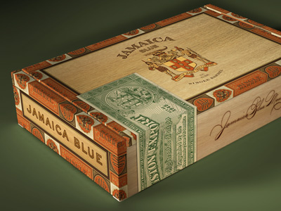 Jamaica Blue Mountain Coffee engraving woodcut etching the famous frouws package design cigar box tax seal coffee cigar jamaica simon frouws