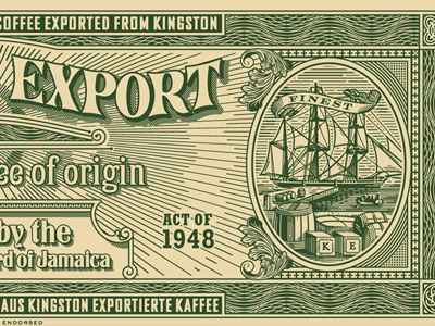 Jamaica Blue Mountain Coffee (Close-up) cigar cigar box coffee engraving etching jamaica packaging simon frouws tax seal the famous frouws wood woodcut