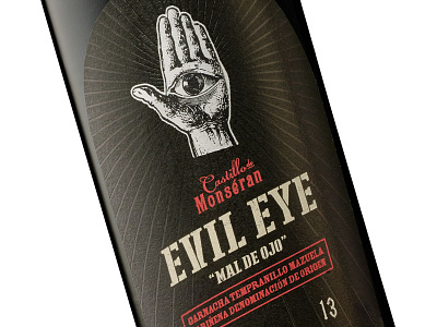Evil Eye ('Mal de Ojo') castillo de monseran engraving etching eye hand illustration packaging packaging design simon frouws vintage wine wine label