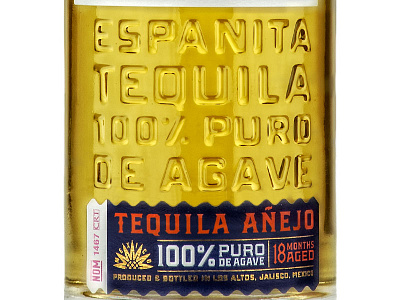 Espanita Tequila 2 agave bottle emboss glass jalisco label los altos mexico package simon frouws tequila vintage