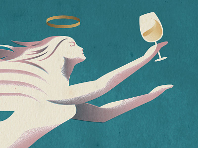 The Good Wine angel art deco halo illustration postcard simon frouws the famous frouws wine glass wings