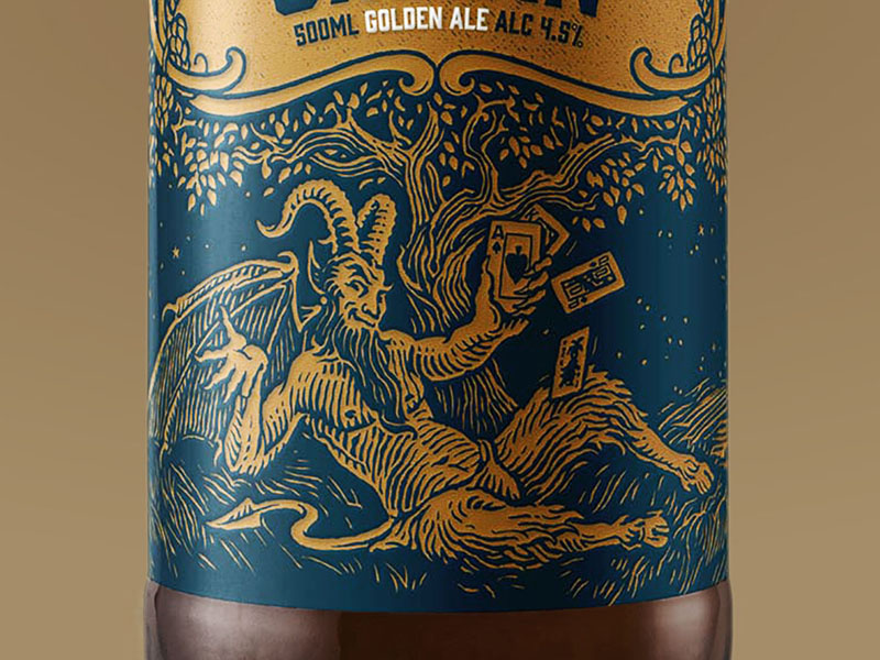 Poker Tree bottle ale liquor banner oak goat horns ace cards playing cards poker tree devil ireland beer