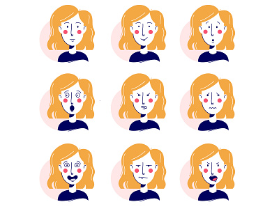 Girl's emotions blonde blue characters cute girls illustration men pink vector vectorcharacters yellow