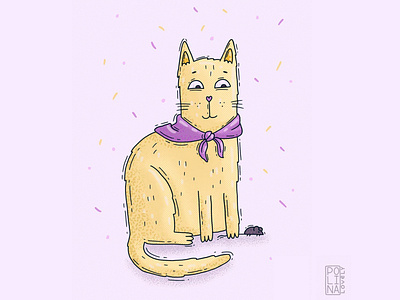 Winner cat cat cat hunter cute graphics illustration mouse pink purple yellow yellow cat