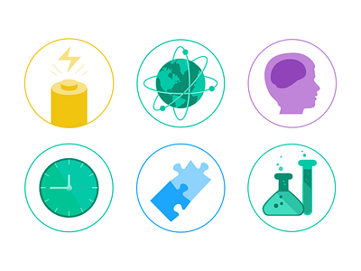Science Icons Cont. blue design flat green iconography icons illustration simple ui web yellow