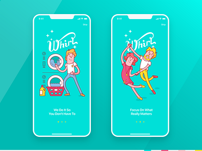 Whirl App app design illustration ios app laundry app mobile mobile app mobile ui onboarding onboarding illustration ui uiux ux visual