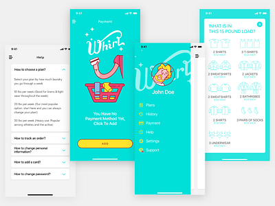 Whirl App - screens app design illustraion illustration laundry app layout mobile app mobile ui mobile ux ui ux visual