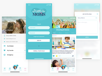 Just Like Moms - Screens app children classes education leisure activities mobile ui mobile uiux moms ui ux