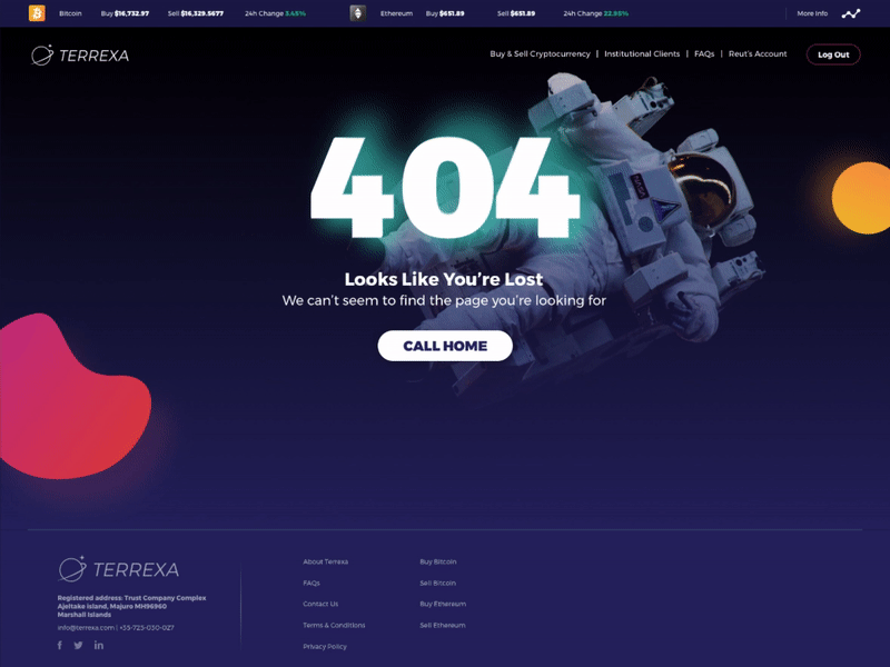 Terrexa 404 page 404 astronaut crypto error lost space