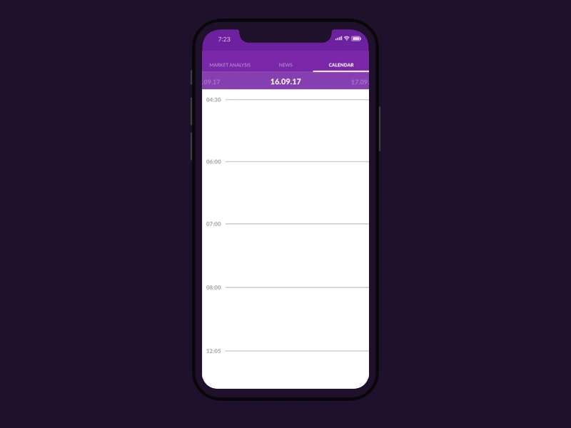 Calendar Interaction app calendar coin date economic calendar forex interaction iphone x logo mobile money purple time time management trading typography ui usd ux