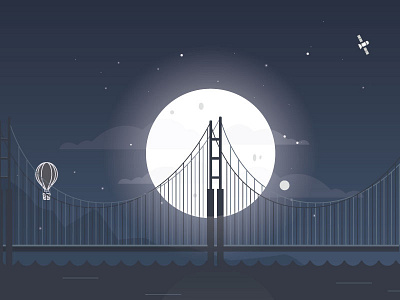 Satellite 2d bridge flat flat design illustration moonlight satellite