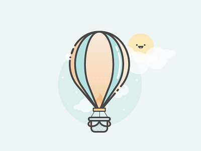 Head in the Clouds 2d balloon clouds flat flat design hot air balloon illustration line art minimal muted sun vector