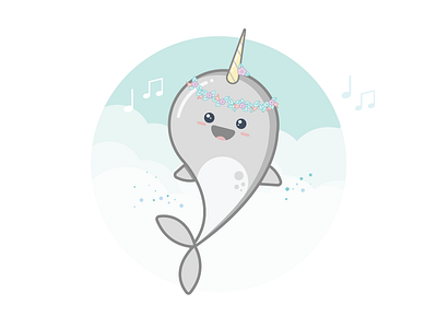 Narwhal goes to Coachella 2d coachella cute flat flower fun illustration narwhal sea vector