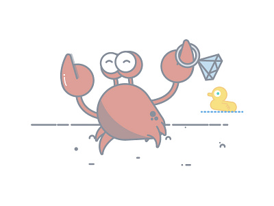 Put A Ring On It 2d beach crab duck flat fun illustration line art ocean ring sea creature vector
