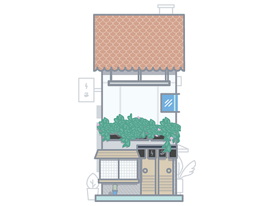 Japanese storefront 2d asian building cute flat fun illustration japanese line art muted storefront