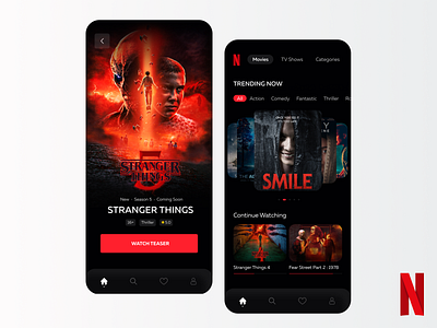 Netflix App app concept creative design firstscreen mobileapp netflix strangerthings ui uiux webdesign