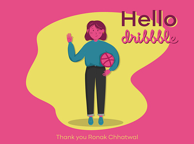 Hello Dribbble dribbble flat design girl illustration new pink thank thank you