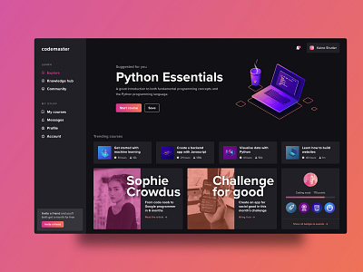 Spotify style LMS / e-learning (learning management system) app concept design e course e learning education elearning flat design inspiration learning management system lms minimal minimalism minimalist online course online courses social ui uiux ux