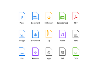 File type icons attachment audio code document documents file types files icon set icons icons download iconset pdf powerpoint ppt set slideshow text types video zip