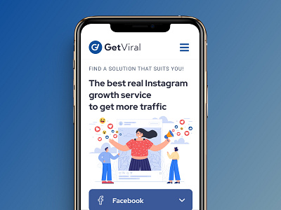 GetViral - Exploring Mobile UI blue branding daily ui design digital agency digital marketing get started gradient homepage interface layout mobile social media marketing ui ui design user flow user journey ux uxdesign welcome page
