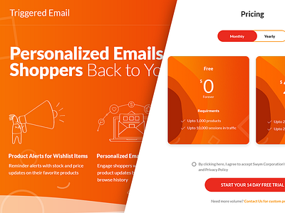 Triggered Emails daily ui design emails how it works landing page landing page design orange page photoshop plan pricing rebound ui ux web design