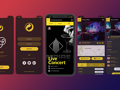 UpdownNightlife Club iOS App UI/UX Design - iPhone X app daily ui event interface ios iphone login menu mobile prototype ui ux