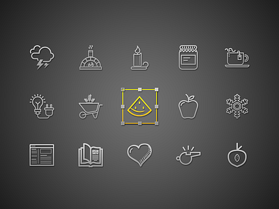 UI Vector Icons apple book candle clouds coffee glyphs icon idea rebound snow watermelon whistle