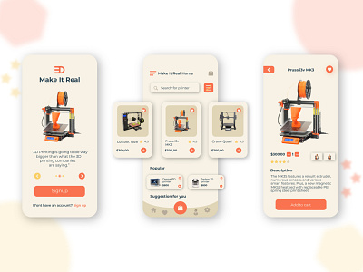 Make It Real "3D Printers Online shop " branding concept design mobileapp ui uiux uixdesign uxdesign