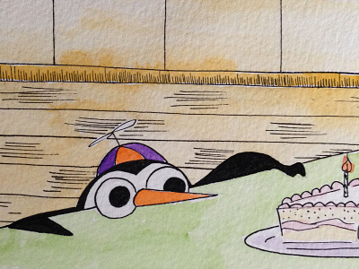 Penguin And Cake 2d 2dart cards design character art illustration ink kids art stationary watercolor