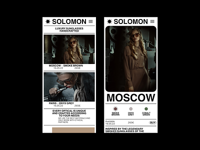 Solomon — Layout brutalist clean design ecommerce fashion fonts futurist graphic design homepage iphone landing page layout mobile modern sunglasses typography ui ux webdesign website