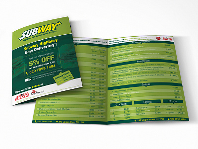 Subway Flyer branding brochure delivery discount flyer green menu print promotion yellow