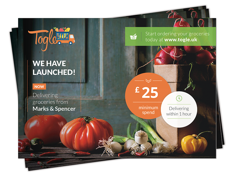 M&S Groceries Delivery Service Flyer marks and spencer green fruits vegetables shopping a5 offer togle groceries delivery flyer