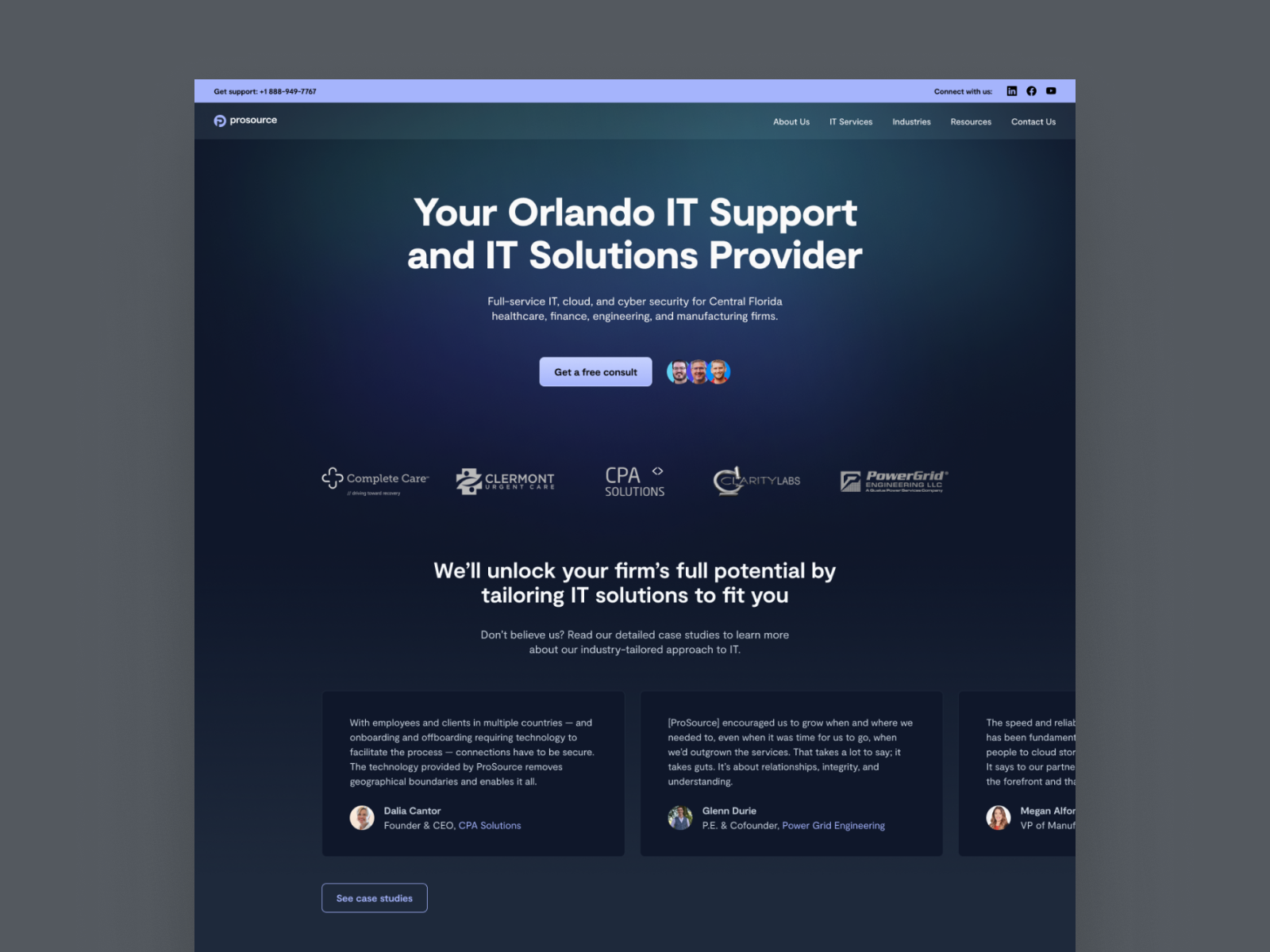 Dribbble shot of the ProSource — Landing Page Concept 01 post.