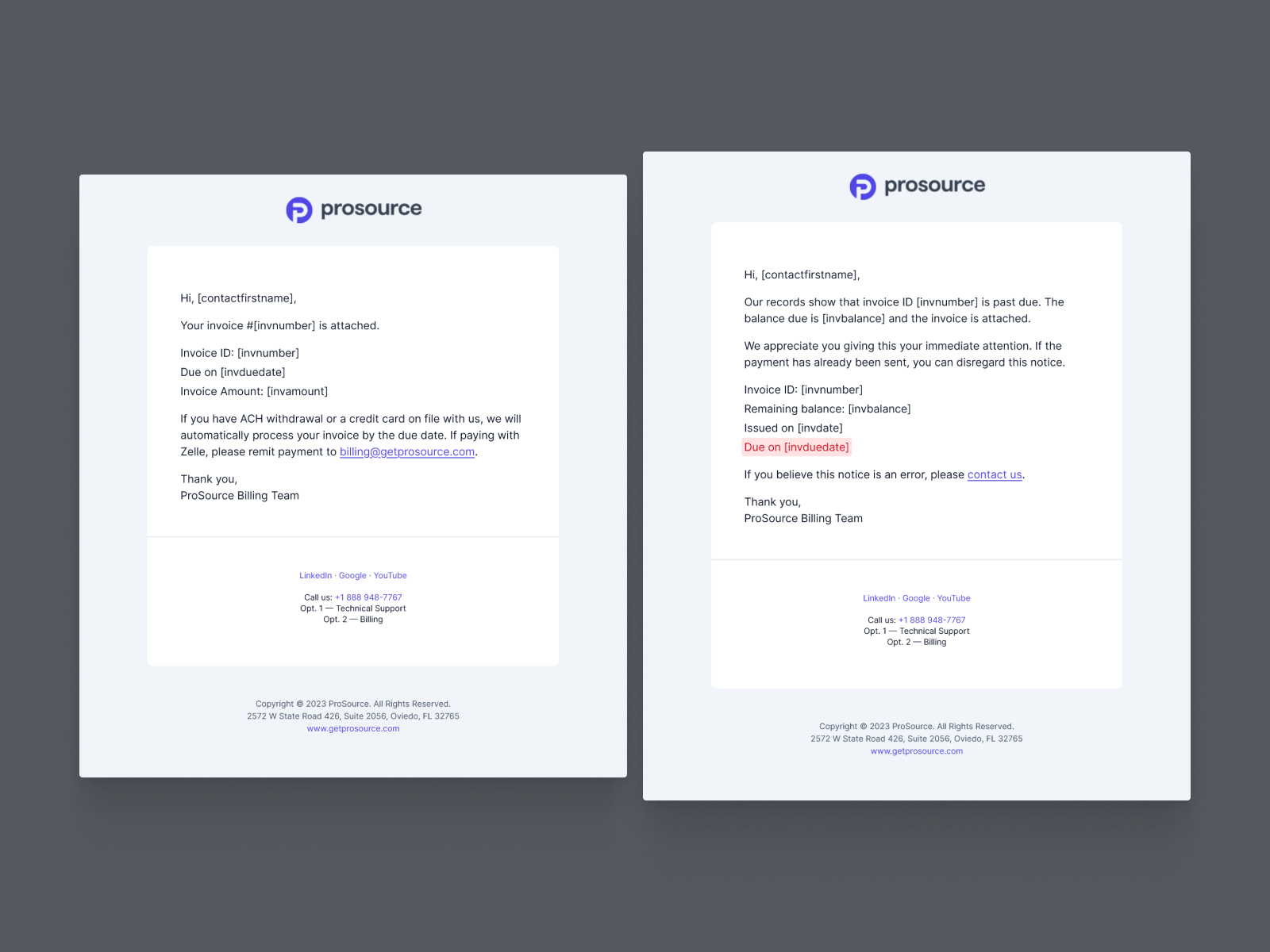 Dribbble shot of the ProSource Invoice Email Templates 2023 post.