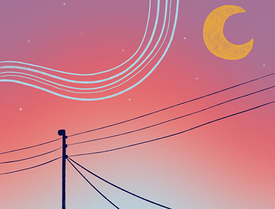 purple dusk digital illustration dusk gradient illustration pink powerlines procreate purple sunset