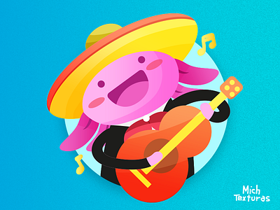 Mariachi adobe illustrator ajolote animal axolotl color cute animal cute art design flat happy illustration mexico music vector