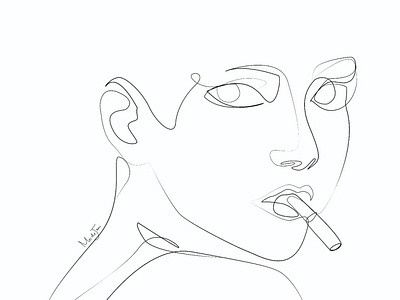 One line art - Smoking Girl design girl graphic design illustration one line art pentools simple smoking wall art